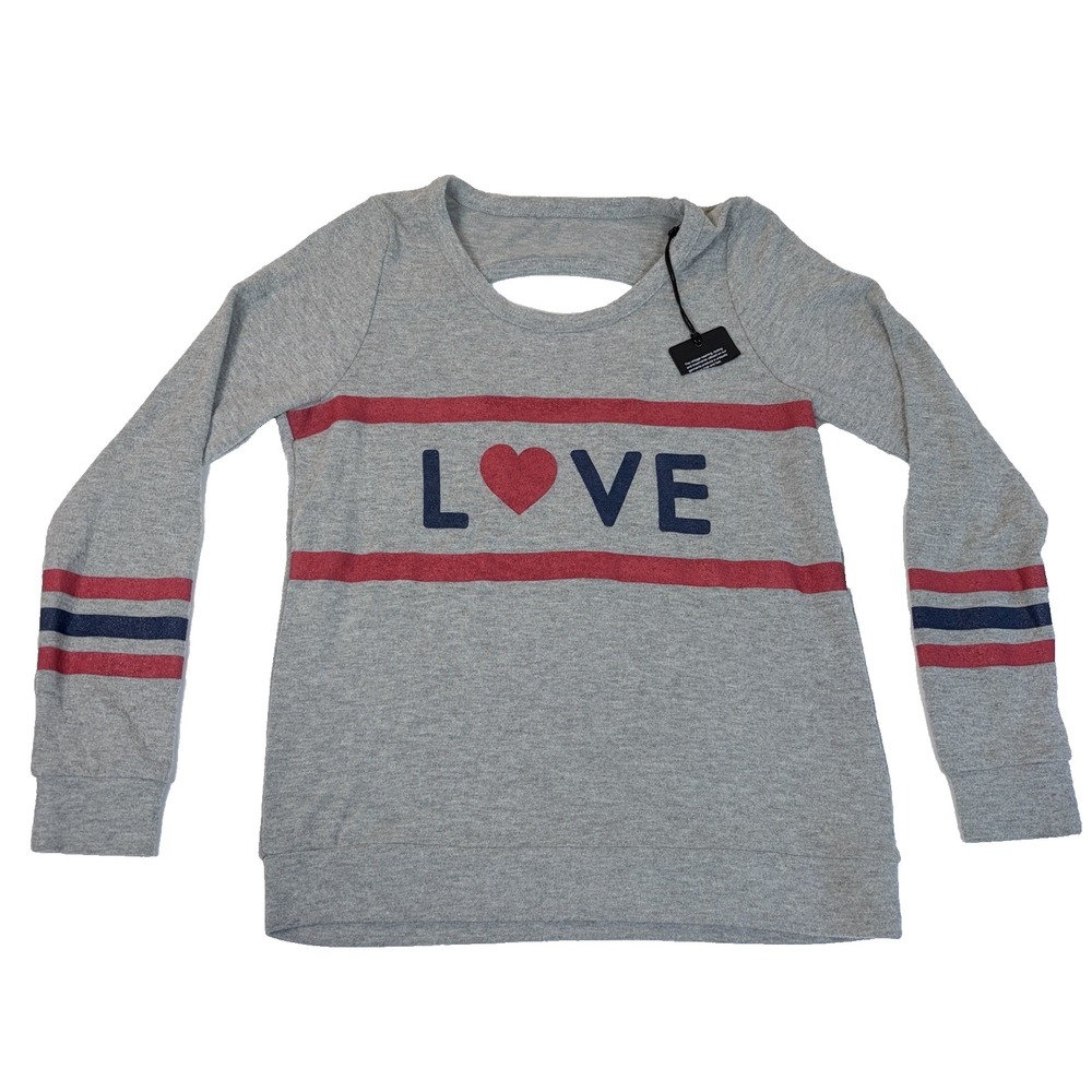 Chaser Graphic Valentine's Day Sweater Sz M Women's Gray LOVE Cut-out Soft NWT